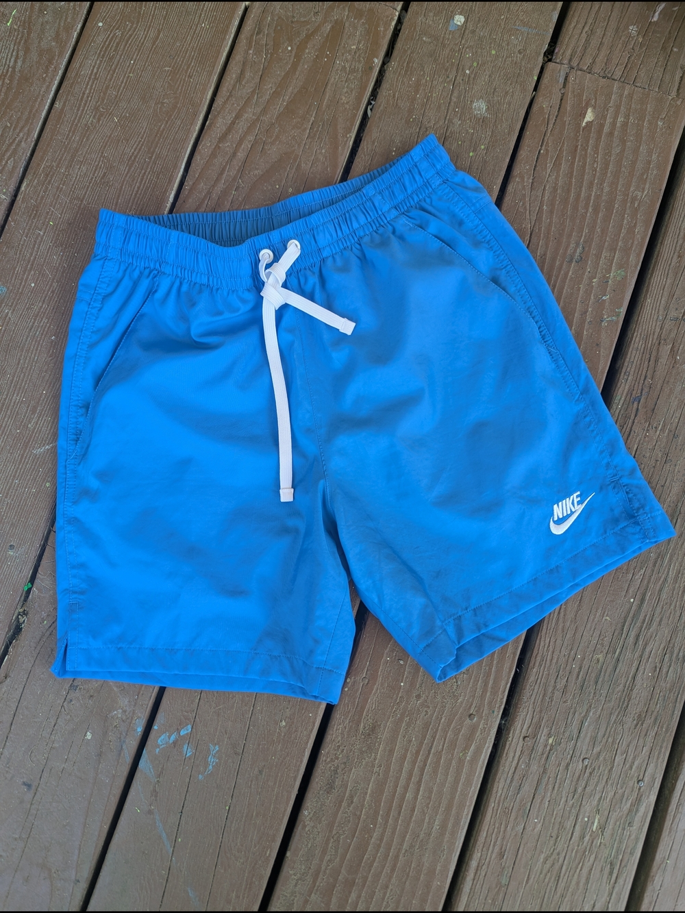 Nike Men's Bright Blue Athletic Drawstring Swim Trunks with White Accent